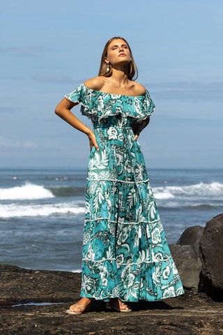 Robe longue Erica - Blanc, bleu et vert