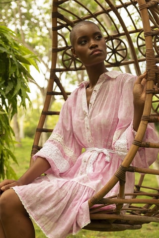 Robe chemise - Blanc et orange