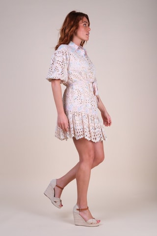 Robe chemise - Blanc, bleu et rose