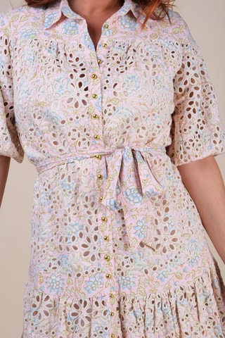 Robe chemise - Blanc, bleu et rose