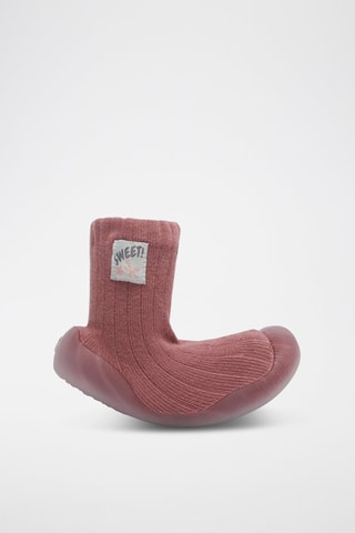 2 chaussons-chaussettes - Bordeaux et beige
