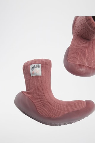 2 chaussons-chaussettes - Bordeaux et beige