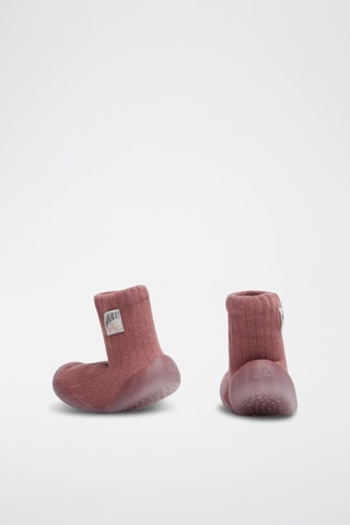 2 chaussons-chaussettes - Bordeaux et beige
