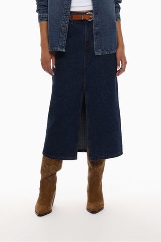 Gonna midi in jeans a vita alta - Blu