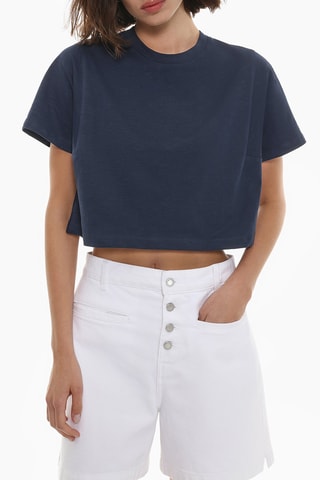 T-shirt cropped - Bleu marine