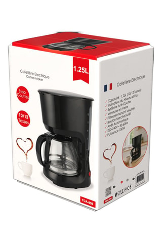 Cafetera de acero inoxidable - 1,25 l - 750 W - Negro