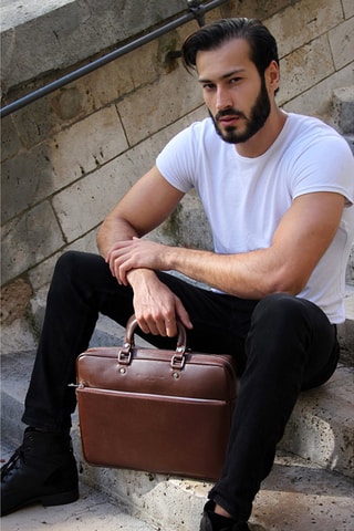 Porte-documents en cuir Jon - Marron