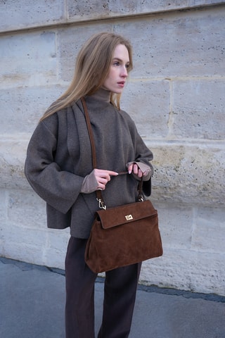 Sac porté épaule en nubuck  - Marron