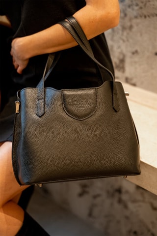 Sac porté épaule en cuir Rama - Noir, beige et marron