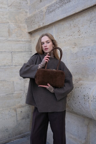 Sac porté épaule en nubuck  - Marron
