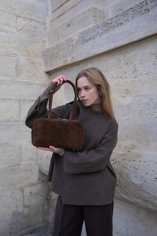 Sac porté épaule en nubuck  - Marron