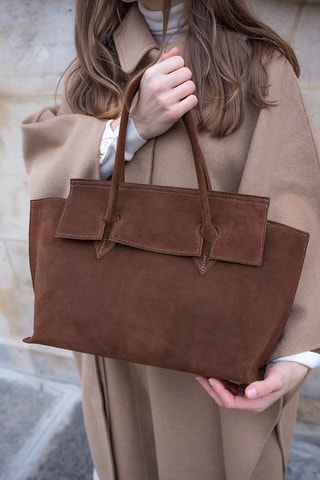 Sac porté épaule en nubuck  - Marron