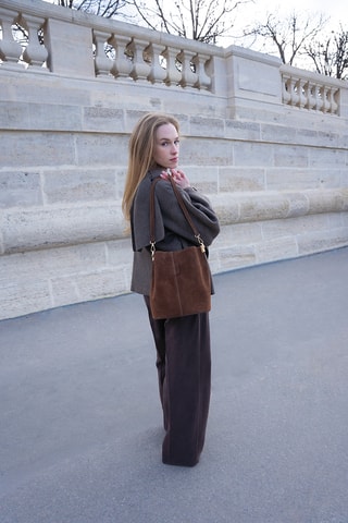 Sac seau en nubuck  - Marron