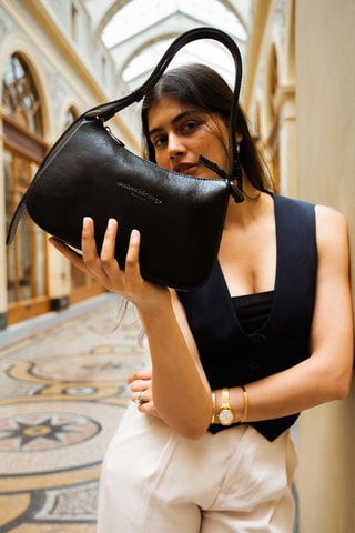 Sac porté épaule en cuir Titan - Noir
