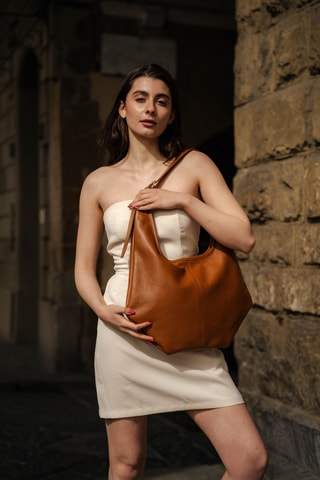 Sac porté épaule en cuir Vita - Camel