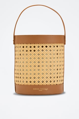 Sac seau en cuir et osier Grand Lucci - Camel