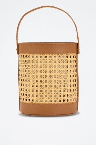 Sac seau en cuir et osier Grand Lucci - Camel
