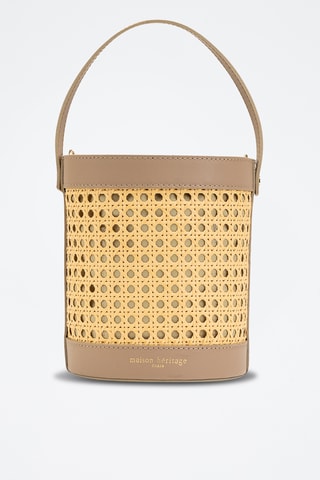 Sac seau en cuir et osier Grand Lucci - Taupe