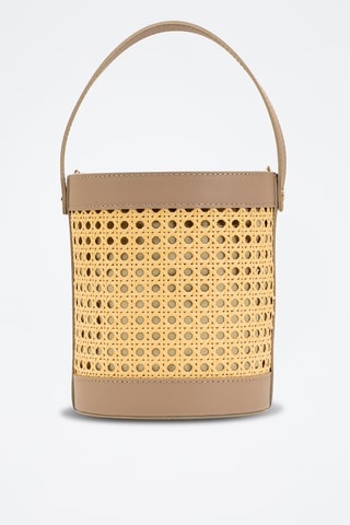Sac seau en cuir et osier Grand Lucci - Taupe