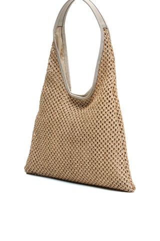 Sac à main en cuir et osier Maldives - Beige