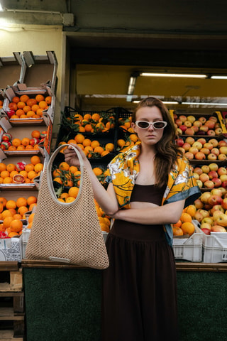 Sac à main en cuir et osier Maldives - Beige