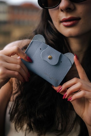 Porte-cartes en cuir Ana - Bleu