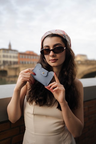 Porte-cartes en cuir Ana - Bleu