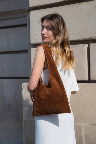 Sac porté épaule en nubuck Rica - Camel