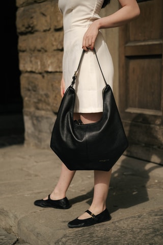 Sac porté épaule en cuir Vita - Noir