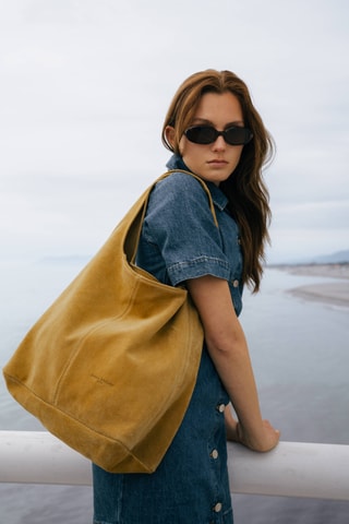 Sac porté épaule en nubuck Viera - Jaune