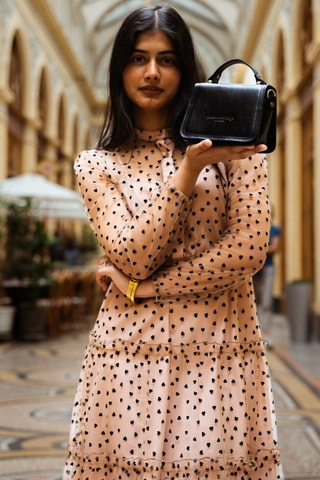 Sac à main en cuir Mini Luna - Noir
