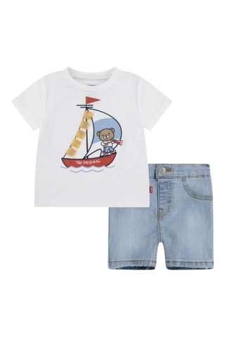 T-shirt et short en jean - Blanc et bleu