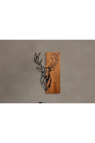 Houten Wanddecoratie Red Deer 1  - 36 x 58 cm - Naturel en Zwart