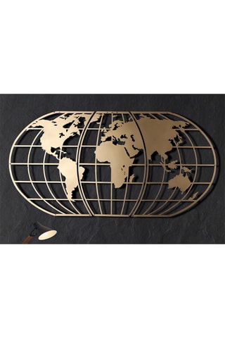 Wanddecoratie World Map Globe  - 60 x 120 cm - Goudkleurig
