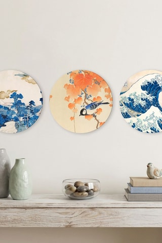 3 Wanddecoraties Hokusai - 3 x (30 x 30 cm)