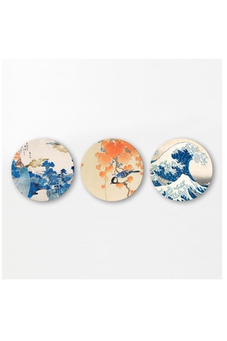 3 Wanddecoraties Hokusai - 3 x (30 x 30 cm)