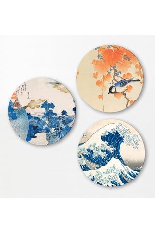3 Wanddecoraties Hokusai - 3 x (30 x 30 cm)