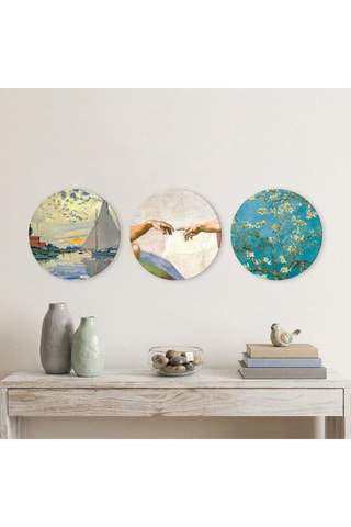 3 Wanddecoraties Claude Monet, Michelangelo Buonarroti en Vincent Van Gogh - 3 x (30 x 30 cm)