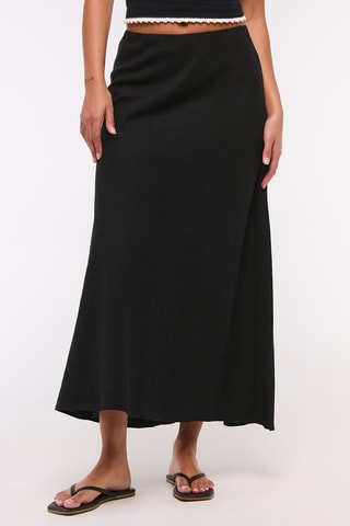 Falda trapecio de lino - Negro