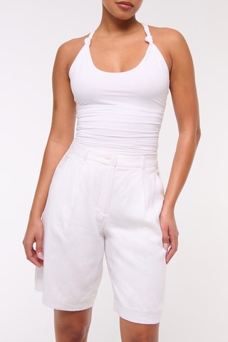 Short en lin taille haute - Blanc