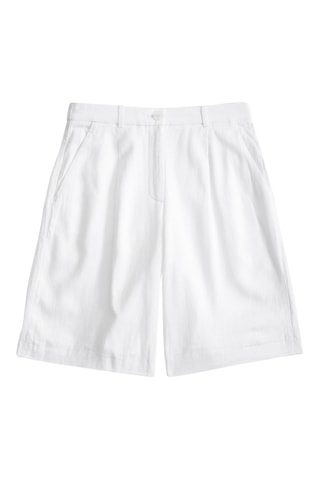 Short en lin taille haute - Blanc