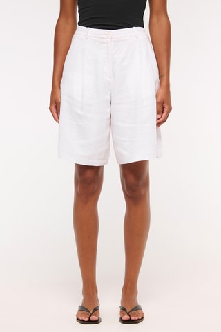 Short en lin taille haute - Blanc