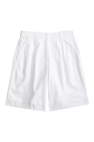 Short en lin taille haute - Blanc