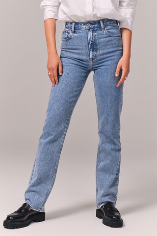 Jean straight taille haute - Bleu cobalt