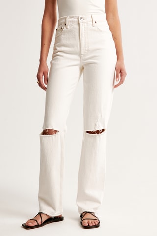 Jean straight taille haute - Blanc