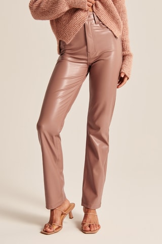 Pantalón recto de tiro alto - Marrón