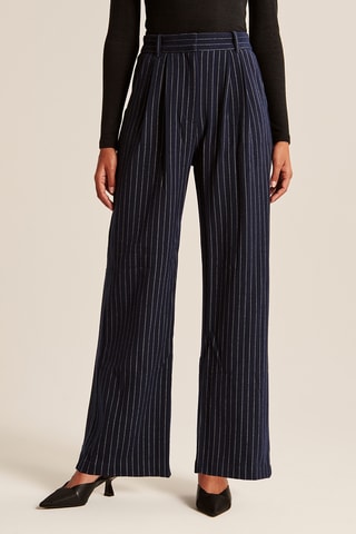 Pantalón wide leg de tiro alto - Azul marino