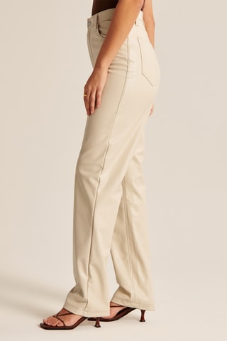 Pantalón straight tiro alto - Crema