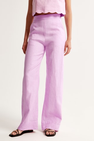 Pantalón wide leg de tiro alto de lino - Rosa