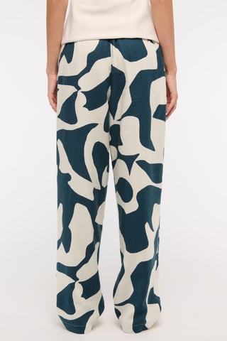 Pantalon straight en lin - Bleu pétrole et blanc